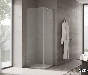 PROJECT - Corner glass shower cabin with hinged door _ DISENIA