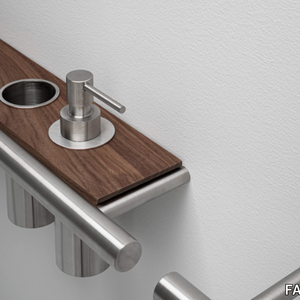 CILINDRO - Stainless steel and wood towel rack / bathroom wall shelf _ FALPER