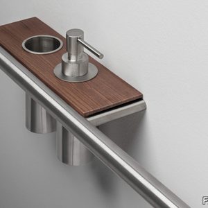 CILINDRO - Stainless steel and wood towel rack / bathroom wall shelf _ FALPER