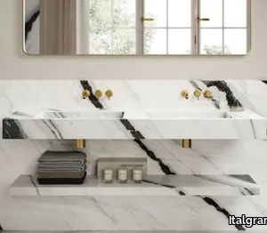DOUBLE GROOVE - Wall-mounted double rectangular porcelain stoneware washbasin _ Italgraniti