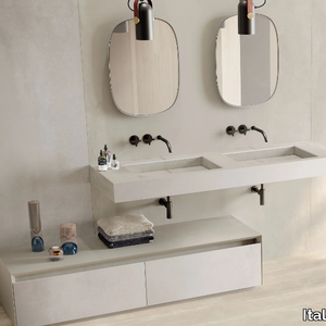 DOUBLE FLAT - Wall-mounted double rectangular porcelain stoneware washbasin _ Italgraniti