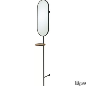 LOOMY - Oval wall-mounted glass and steel mirror with shelf _ Ligne Roset