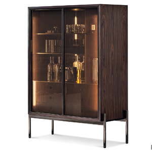 SUPERQUADRA - Rosewood display cabinet with integrated lighting _ Minotti