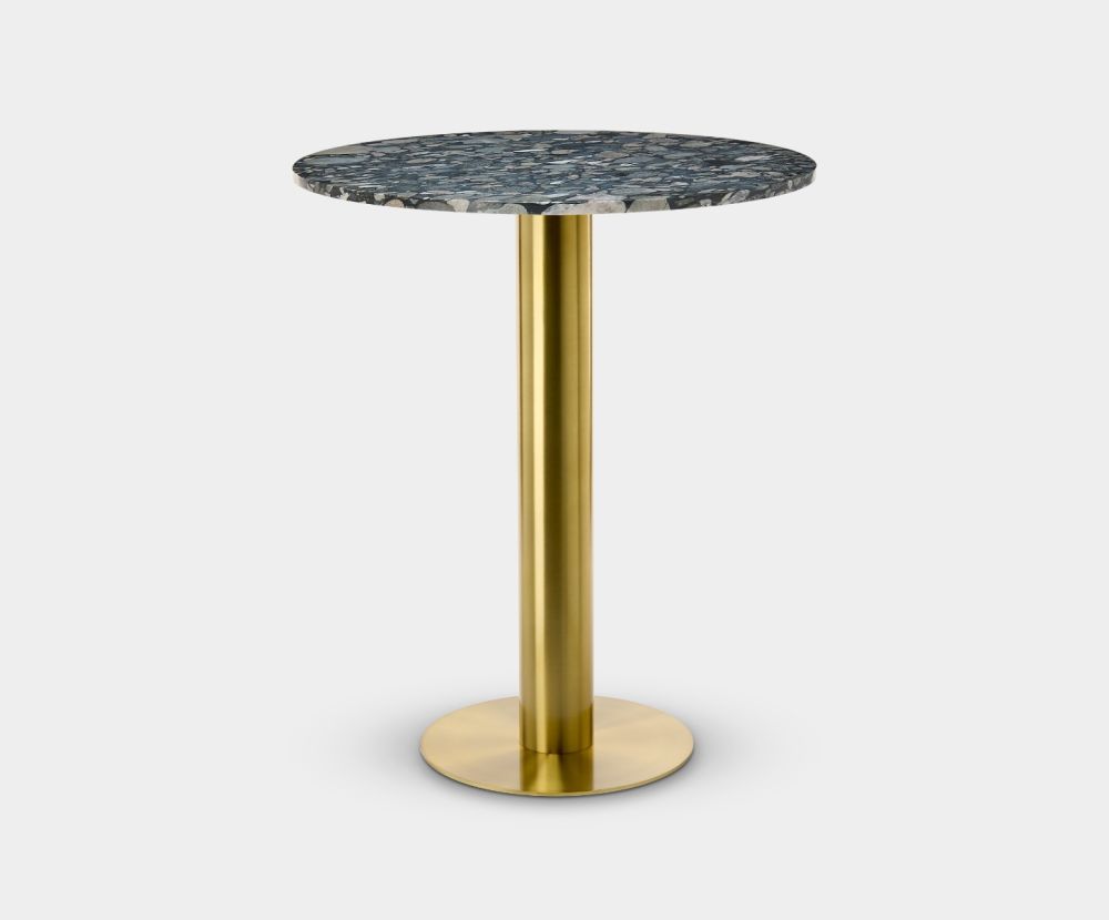 Tube Dining Table Brass Pebble Marble Top 900mm
