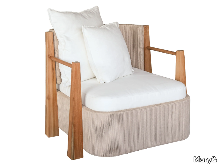 MINERVA - Upholstered teak armchair with armrests _ Mary&