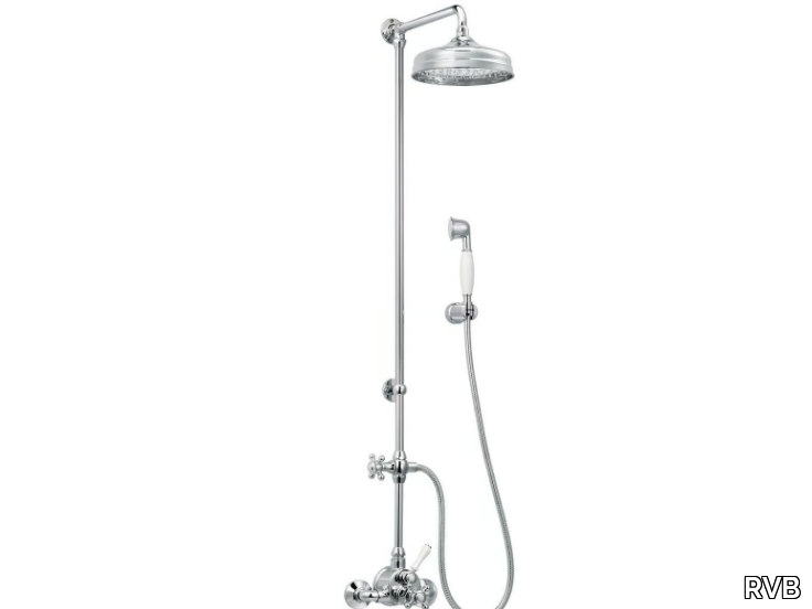 1920-1921 - Wall-mounted brass shower panel with overhead shower _ RVB