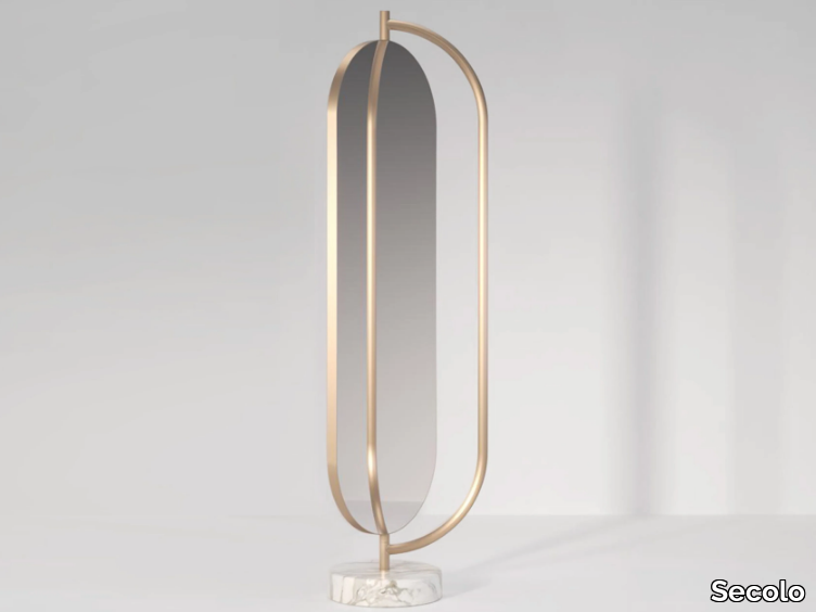 GIOVE - Freestanding swivel oval marble mirror _ Secolo