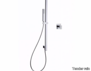 Square-section sliding bar - Wall-mounted brass shower panel with hand shower _ Tender rain