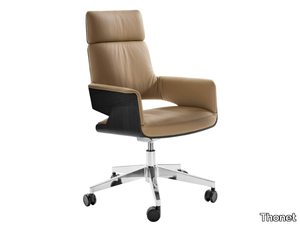 S 845 DRWE / PVDRWE - Leather office chair with castors with armrests with 5-Spoke base _ Thonet