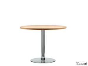 S 1123 - Round stainless steel and wood table _ Thonet