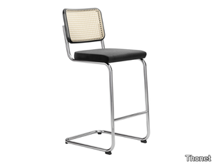 S 32 SPVH - Cantilever upholstered stool with canework backrest _ Thonet