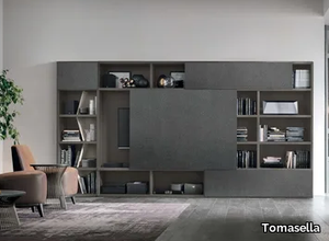 ATLANTE UNIT AT203 - Retractable wooden TV cabinet with shelves _ Tomasella