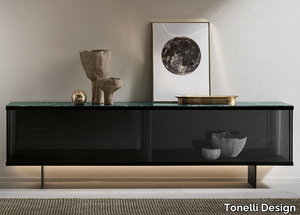 EAST SIDE - Glass sideboard with sliding doors with integrated lighting _ Tonelli Design