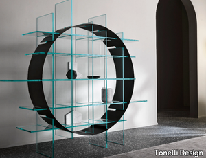 PARADIGMA - Freestanding double-sided plate and glass bookcase _ Tonelli Design