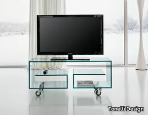 FLÒ 1 - Glass TV cabinet with castors _ Tonelli Design
