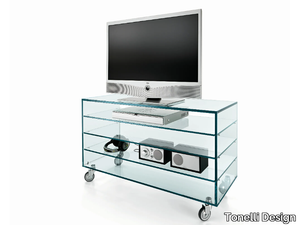 COMÒ ALTO - Glass TV cabinet with castors _ Tonelli Design