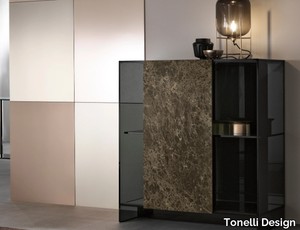 SHOJI - Dark Emperador marble and glass Highboard _ Tonelli Design