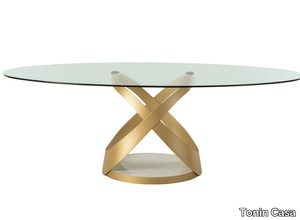 CAPRI - Oval glass table with marble and metal base _ Tonin Casa