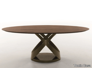 CAPRI - Oval walnut table with marble and metal base _ Tonin Casa