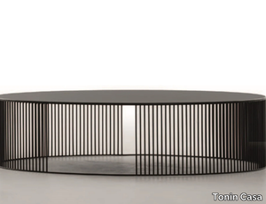 ANDRA - Oval metal coffee table with glass top _ Tonin Casa