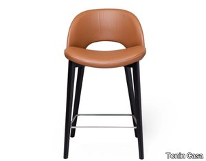 BEETLE - Leather stool with wooden base _ Tonin Casa