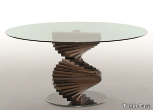 FIRENZE - Round glass table with walnut base _ Tonin Casa