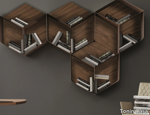 PANGEA - Modular floating walnut bookcase _ Tonin Casa