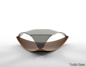 QUIET - Low triangular wood and glass coffee table _ Tonin Casa