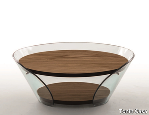 RAFFAELLO - Round wood and glass coffee table _ Tonin Casa