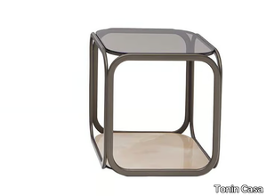 REMIND - Square high metal side table with glass top and marble base _ Tonin Casa