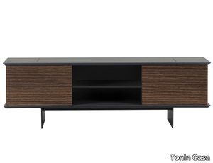 TEO - Low walnut TV cabinet with doors _ Tonin Casa