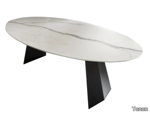 STEEL TABLE - Oval glass ceramic table _ Tonon