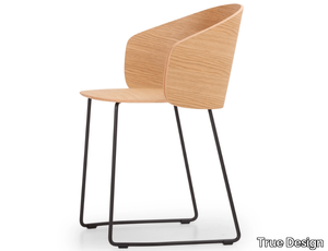 NOT WOOD - Sled base steel and wood chair with armrests _ True Design