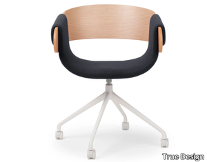 KAY - Office chair in fabric and wood with wheels on perch _ True Design