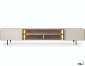 ZERO - Lacquered wooden TV cabinet with leather doors _ Turri