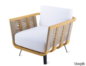 WELCOME - Teak and polyolefinic rope garden armchair with armrests _ Unopiù