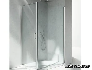 LINEA LN+LG - Corner tempered glass shower cabin with hinged door _ VISMARAVETRO