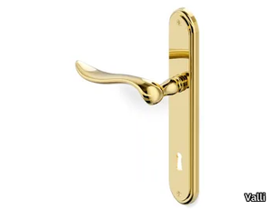 H165 GERMANA - Brass door handle on back plate with lock _ Valli