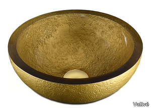 DOLCE ROUND TEXTURE GOLD - Countertop round resin washbasin _ Vallvé