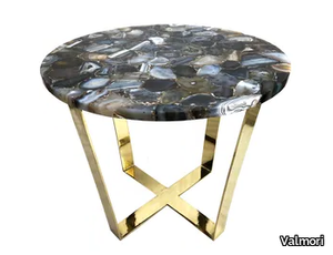 NATURAL BLACK AGATE STEEL - Round stone coffee table with metal base _ Valmori