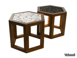 LE CRETE DAMASCO - Hexagonal stone coffee table with wooden base _ Valmori