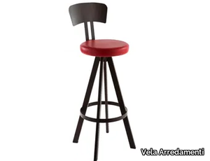 WEST - Upholstered leather barstool with back _ Vela Arredamenti