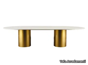 IKAR - Oval iron table with marble top _ Vela Arredamenti