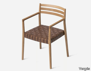 BOGART - Wooden chair with armrests and seat in full grain leather _ Vergés