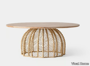 PLISSÉ RATTAN - Round mahogany and rattan coffee table _ Vical Home