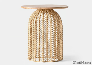 PLISSÉ RATTAN - Round mahogany and rattan high side table _ Vical Home