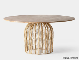 PLISSÉ RATTAN - Round mahogany and rattan table _ Vical Home