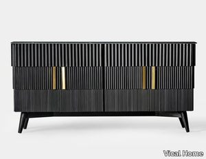 PLISSÉ WOOD - Mango and marble sideboard with doors _ Vical Home