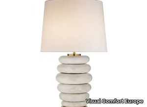 PHOEBE - Stacked Table Lamp in Antiqued White with Linen Shade _ Visual Comfort Europe