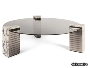 ADMETO - Round glass and steel coffee table for living room _ Visionnaire